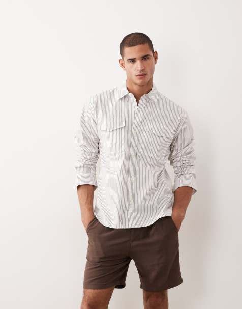 Abercrombie & Fitch - Camicia a maniche lunghe bianca a righe con tasche - view 1