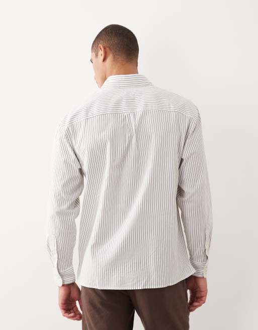 Abercrombie & Fitch - Camicia a maniche lunghe bianca a righe con tasche, 3 di 5