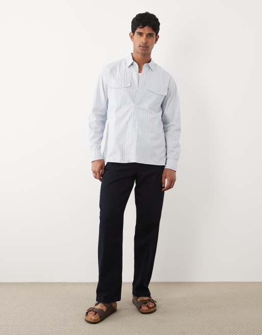 Abercrombie & Fitch - Camicia a maniche lunghe blu a righe con tasca, 2 di 5