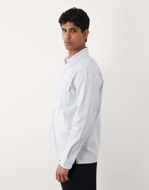 Abercrombie & Fitch - Camicia a maniche lunghe blu a righe con tasca, 3 di 5