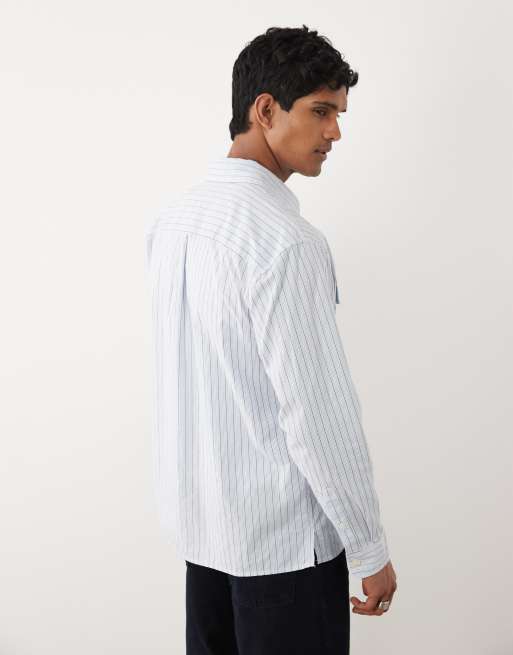 Abercrombie & Fitch - Camicia a maniche lunghe blu a righe con tasca, 4 di 5