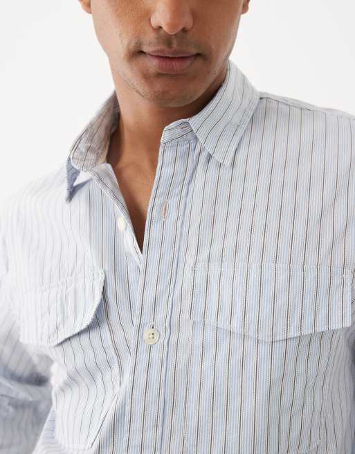 Abercrombie & Fitch - Camicia a maniche lunghe blu a righe con tasca, 5 di 5