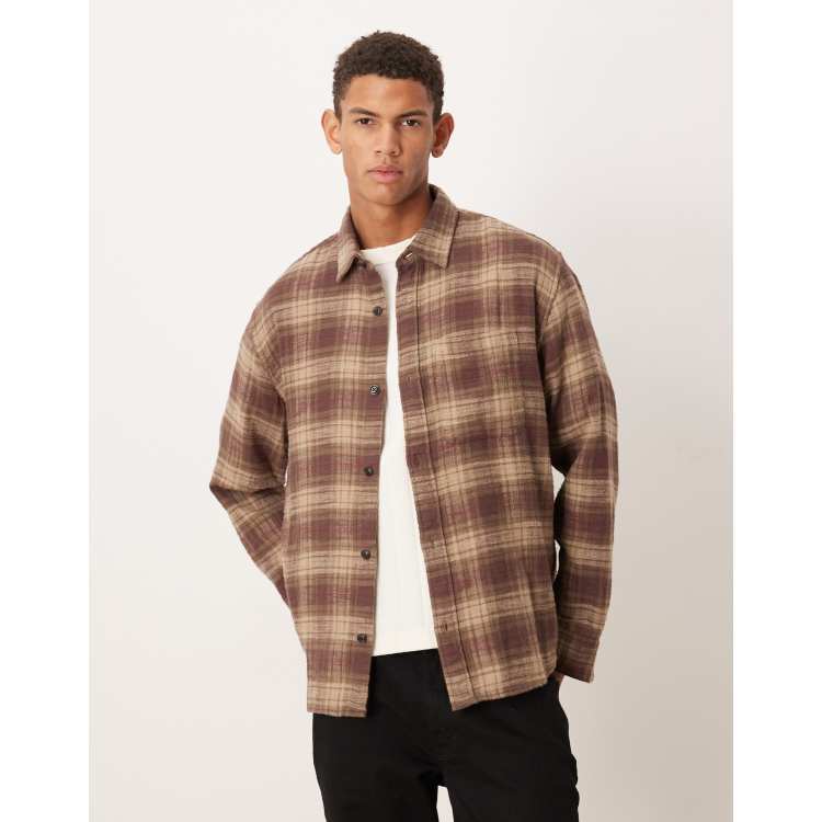 Abercrombie & Fitch - Camicia a maniche lunghe corta in flanella marrone a quadri