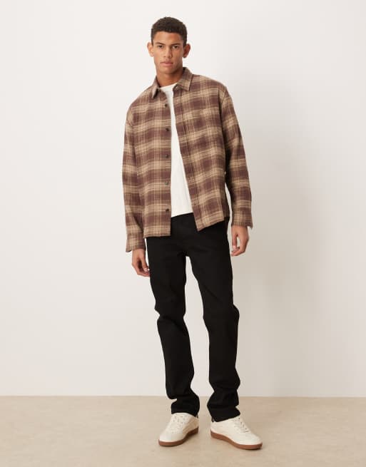 Abercrombie & Fitch - Camicia a maniche lunghe corta in flanella marrone a quadri, 2 di 5