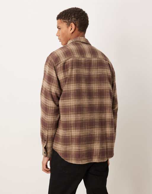 Abercrombie & Fitch - Camicia a maniche lunghe corta in flanella marrone a quadri, 3 di 5