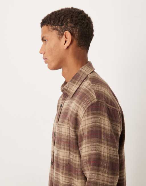 Abercrombie & Fitch - Camicia a maniche lunghe corta in flanella marrone a quadri, 4 di 5