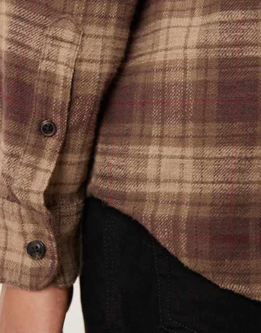 Abercrombie & Fitch - Camicia a maniche lunghe corta in flanella marrone a quadri, 5 di 5