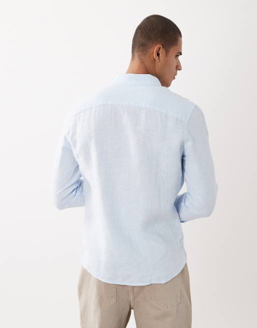 Abercrombie & Fitch - Camicia a maniche lunghe in 100% lino blu, 3 di 5