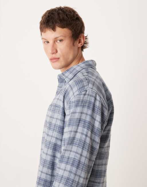 Abercrombie & Fitch - Camicia a maniche lunghe in flanella blu a quadri, 4 di 5