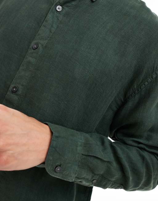 Abercrombie & Fitch - Camicia a maniche lunghe in lino verde scuro, 3 di 4