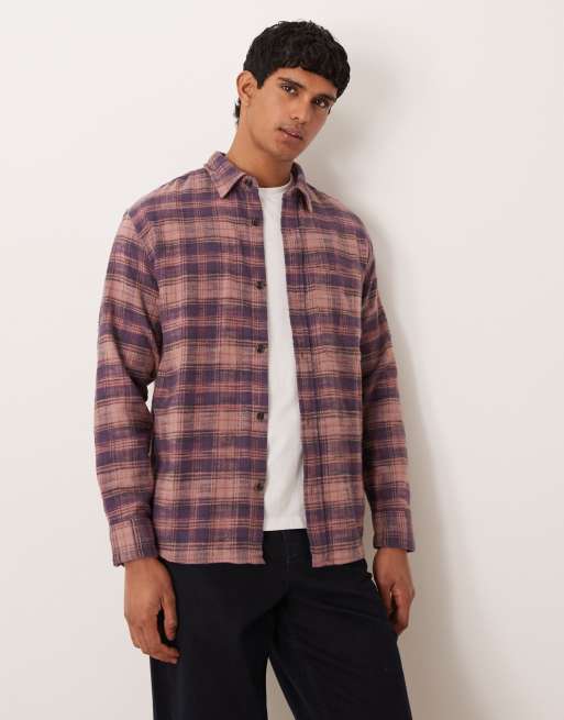 Abercrombie & Fitch - Camicia a maniche lunghe taglio corto viola in flanella a quadri