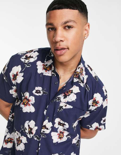 Abercrombie & Fitch - Camicia blu navy a fiori a maniche corte