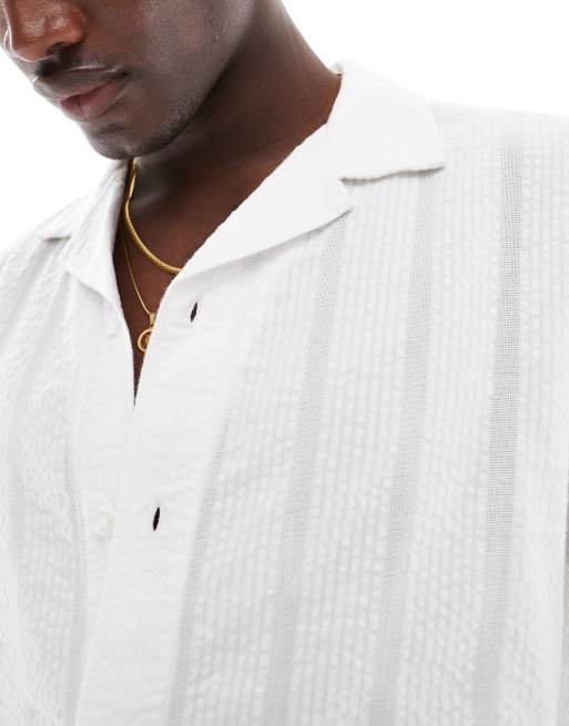 Abercrombie & Fitch - Camicia comoda a maniche corte in seersucker a righe bianca, 3 di 4