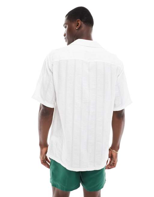 Abercrombie & Fitch - Camicia comoda a maniche corte in seersucker a righe bianca, 4 di 4
