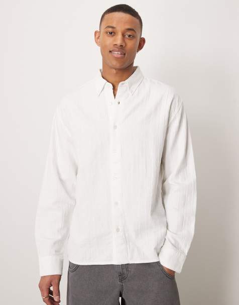 Abercrombie & Fitch - Camicia comoda a maniche lunghe bianca testurizzata - view 1
