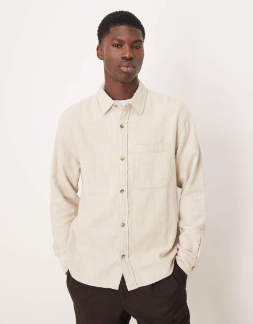 Abercrombie & Fitch - Camicia corta a maniche lunghe in flanella color crema con tasca