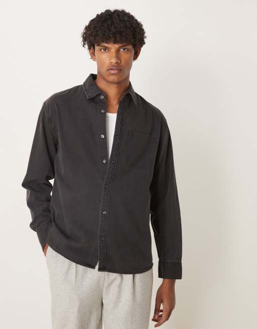 Abercrombie & Fitch - Camicia corta stile western a maniche lunghe in denim nero