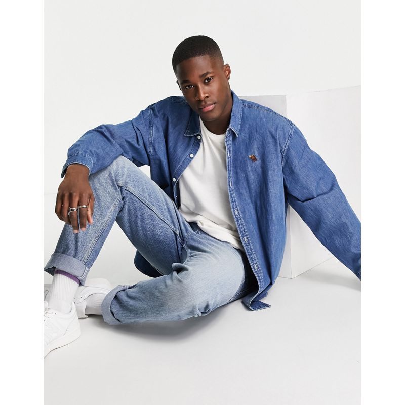 hMHQd Camicie Abercrombie & Fitch - Camicia di jeans blu con logo 