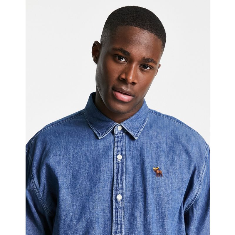 hMHQd Camicie Abercrombie & Fitch - Camicia di jeans blu con logo 