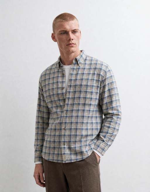 Abercrombie & Fitch camicia flanella oversize a quadri crema, 8 di 10