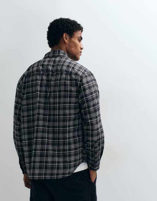 Abercrombie & Fitch camicia flanella oversize a quadri neri, 3 di 5