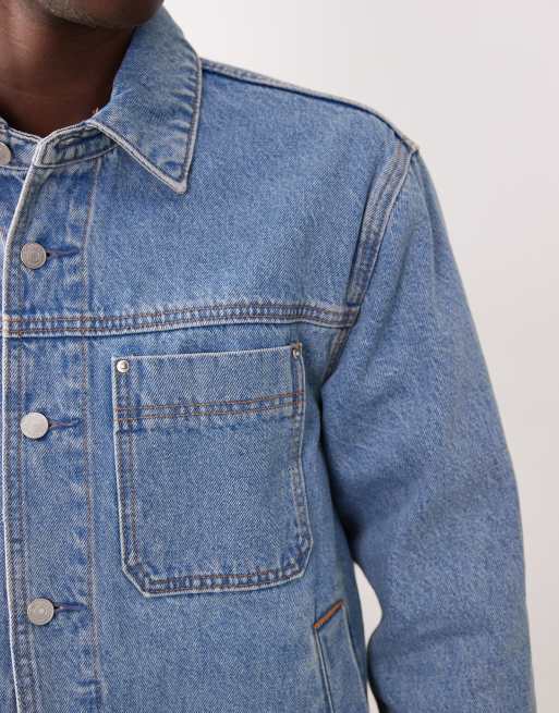 Abercrombie & Fitch - Camicia giacca di jeans lavaggio blu medio, 5 di 5