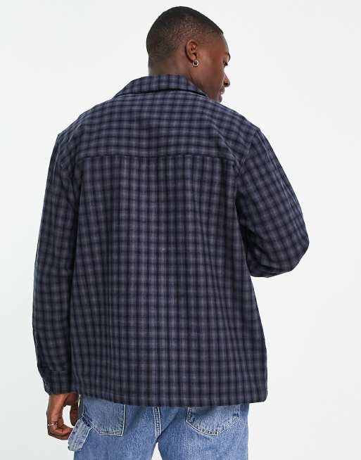 Abercrombie & Fitch - Camicia giacca oversize blu a quadri con zip sulla parte anteriore, 4 di 4