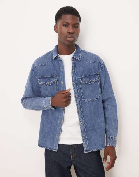 Abercrombie & Fitch - Camicia giacca vestibilità comoda in denim stile western lavaggio blu scuro - view 1