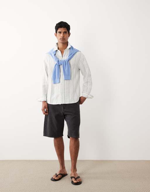 Abercrombie & Fitch - Camicia in 100% lino verde e bianca a righe, 2 di 5