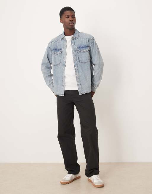 Abercrombie & Fitch - Camicia in denim a maniche lunghe lavaggio azzurro, 2 di 5