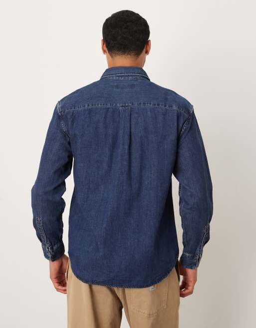 Abercrombie & Fitch - Camicia in denim a maniche lunghe lavaggio blu scuro, 3 di 5