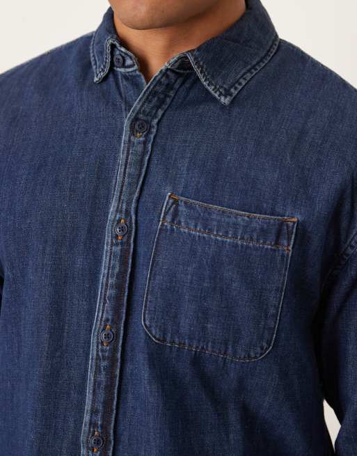 Abercrombie & Fitch - Camicia in denim a maniche lunghe lavaggio blu scuro, 5 di 5
