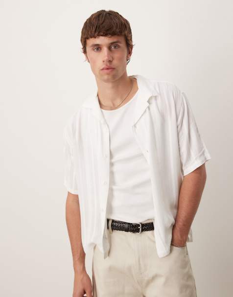 Abercrombie & Fitch - Camicia in lino leggera taglio corto a maniche lunghe bianca - view 1