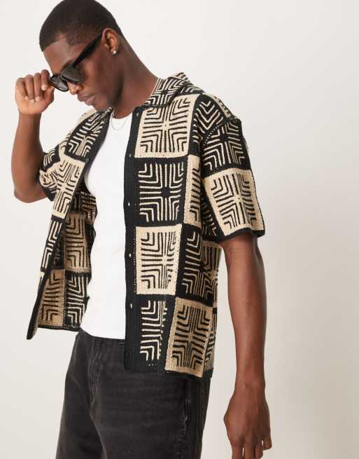 Abercrombie & Fitch - Camicia in maglia all'uncinetto multicolore a contrasto