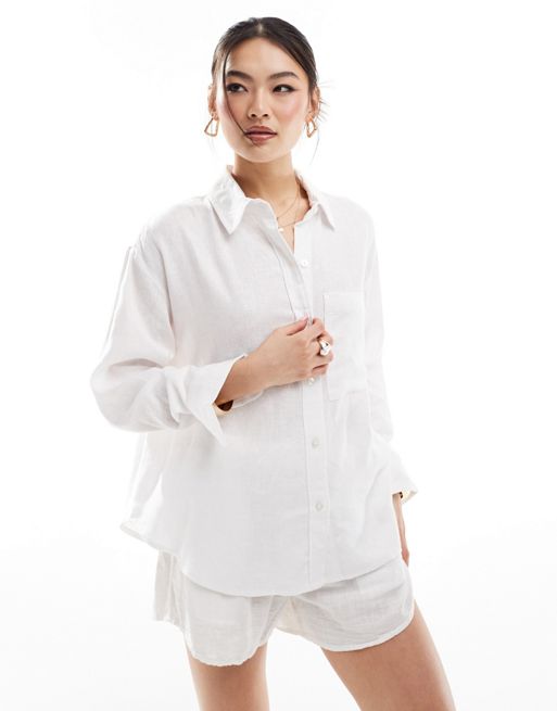 Abercrombie & Fitch - Camicia in misto lino bianca