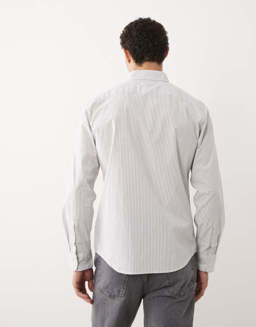 Abercrombie & Fitch - Camicia in popeline blu/bianco a righe con logo iconico, 5 di 5