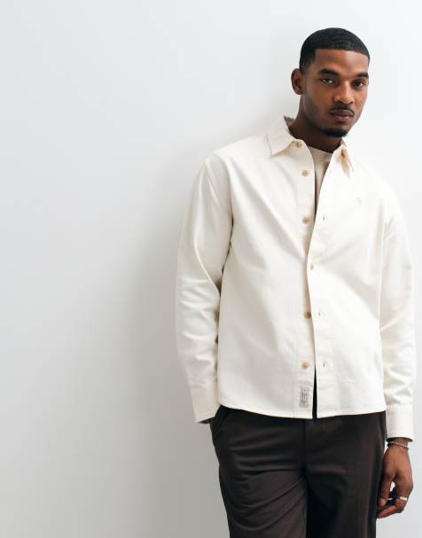 Abercrombie & Fitch camicia oversize in twill con logo icon color crema - view 1