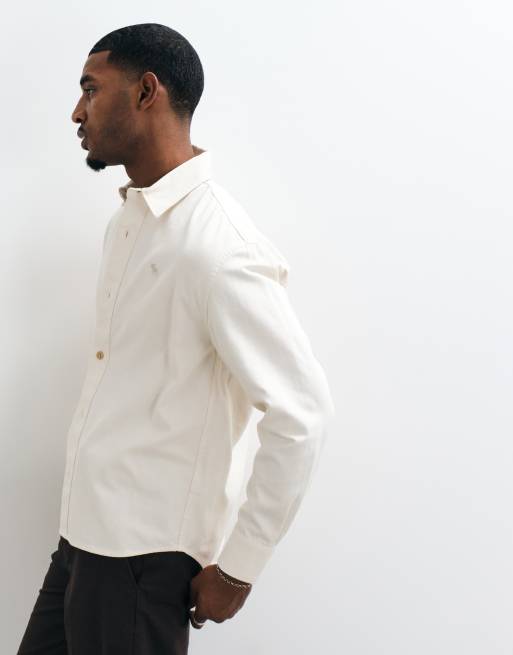 Abercrombie & Fitch camicia oversize in twill con logo icon color crema, 4 di 5