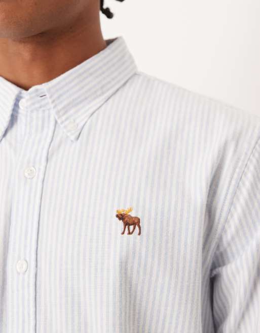 Abercrombie & Fitch - Camicia Oxford a maniche lunghe blu a righe, 5 di 5