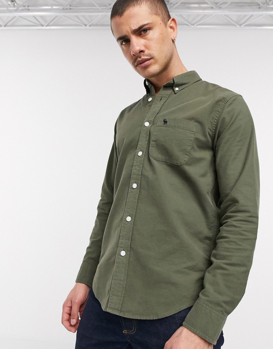 Abercrombie & Fitch - Camicia Oxford verde con logo iconico