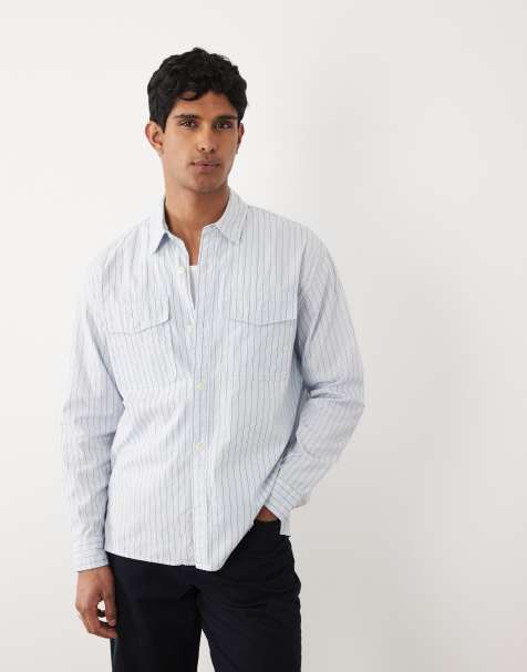 Abercrombie & Fitch - Camisa azul a rayas de manga larga con detalle de bolsillo - view 1