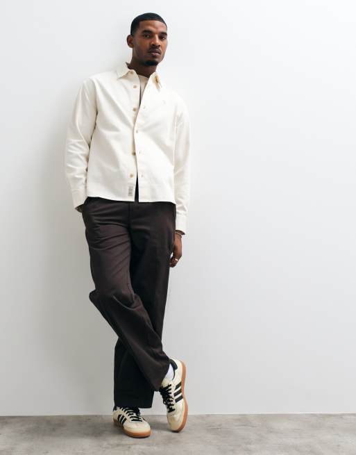 Abercrombie & Fitch camisa oversize de sarga con icon logo en crema, 2 de 5