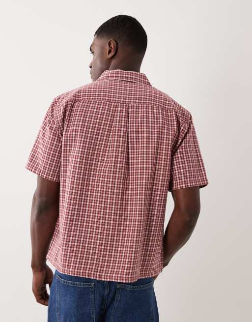 Abercrombie & Fitch - Camisa roja extragrande de manga corta a cuadros pequeños, 2 de 5