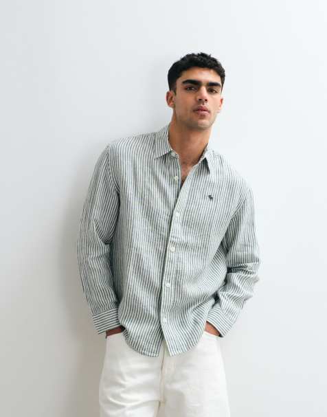 Abercrombie & Fitch - Camisa verde a rayas de manga larga 100% de lino - view 1