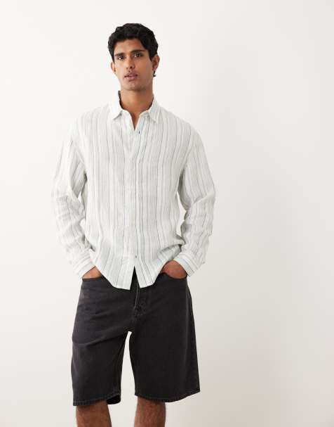 Abercrombie & Fitch - Camisa verde y blanca a rayas de 100% lino - view 1