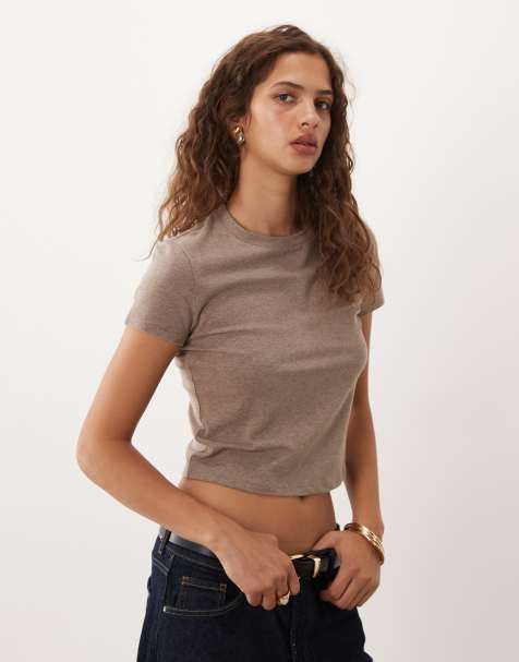 Abercrombie & Fitch - camiseta baby de manga corta sin costuras en color avena - view 1