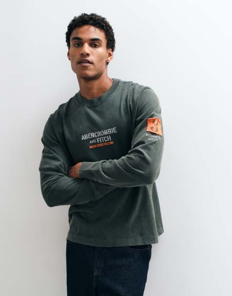 Abercrombie & Fitch camiseta de manga larga de tejido grueso con estampado frontal en verde oscuro - view 1