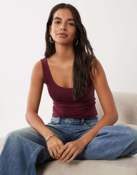 Abercrombie & Fitch camiseta de tirantes sin sujetador con cuello ancho en burdeos - view 1