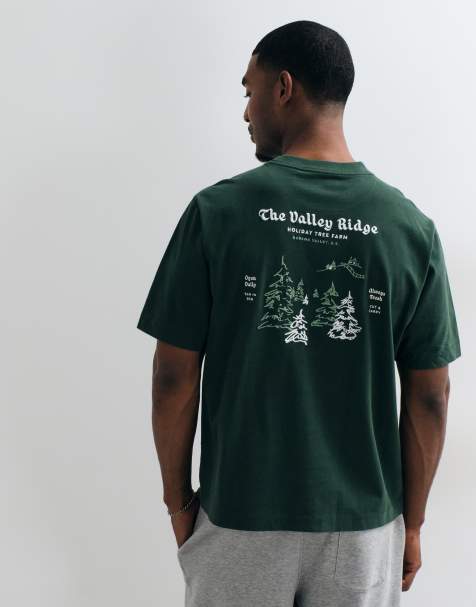 Abercrombie & Fitch camiseta gruesa premium con gráfico festivo en verde oscuro - view 1