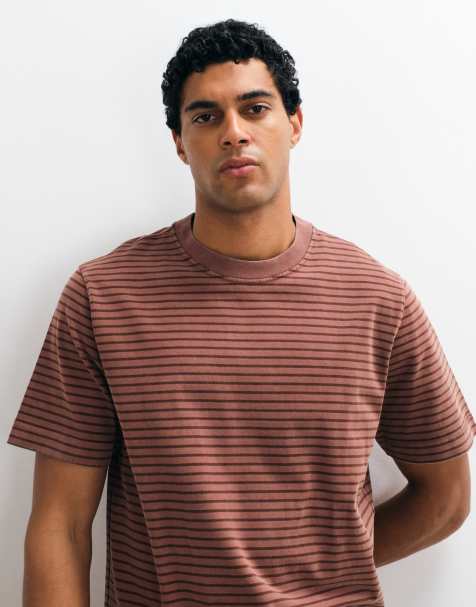 Abercrombie & Fitch - camiseta premium de tejido grueso a rayas marrones - view 1